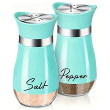 Salt and Pepper Shakers Set, Glass Bottom Salt and Pepper Jars with Stainless Steel Lid for Kitchen ,Refillable Design