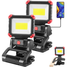 Oplaadbare LED-Werklamp met Klem, 2-Pack 2100LM COB Magnetische Werklamp met 3 Lichtstanden voor Barbecueën en Autoreparaties