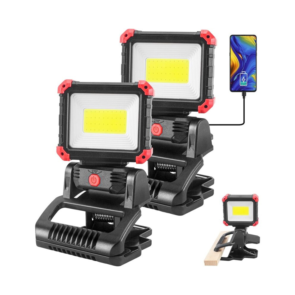 Led Rechargeable Work Light With Clamp, 2Pack 2100Lm Cob Magnetic Work Light With 3 Light Modes For Bbq, Car Repairing 4713304902746