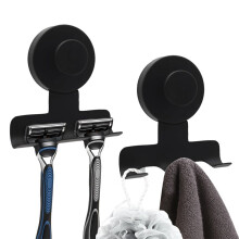 Saugnapf-Rasiererhalter für die Dusche, Hochleistungs-Saugnapfhaken für Rasierer und Handtuch, Abnehmbarer Metall-Duschhaken, 2er-Pack, Schwarz