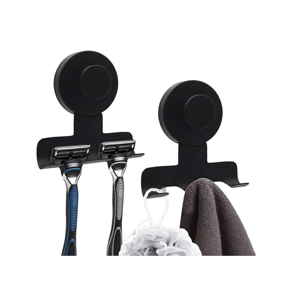 Suction Cup Shaver Holder for Shower,Heavy-Duty Suction Hooks for ,Towel,Removable Metal Shower Hook 2 Pack Black