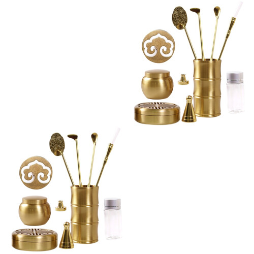 2Sets Brass Incense Kit with Gold Cone Mold Tools for Powder Use 2