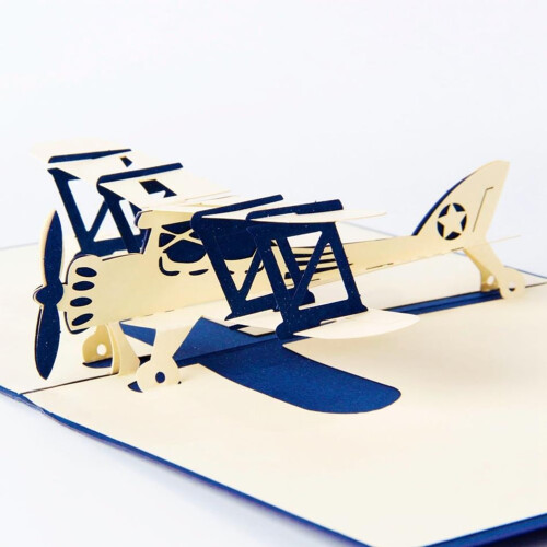Handmade Airplane Greeting Card Set – Blue, 13x15cm