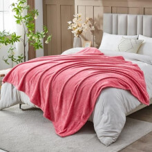 King Flannel Fleece Throw Blanket Coral Pink 90x110 in