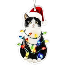 Black Cat Christmas Ornament, Acrylic, 4 Inch