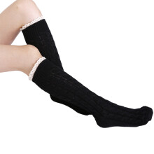 Women's Cable Knit Thigh High Socks, Black, 1 Pair
