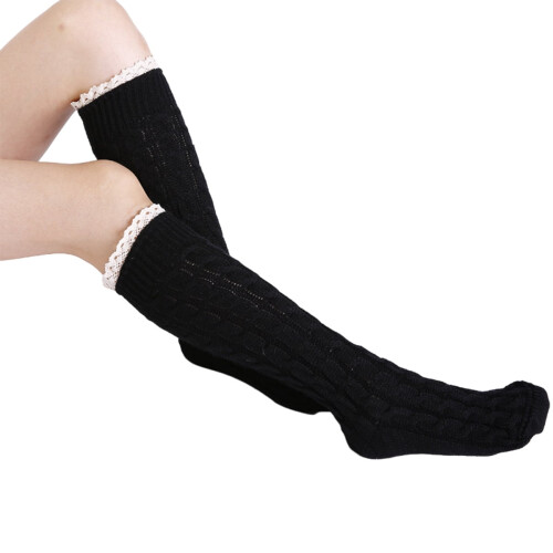 Women's Cable Knit Thigh High Socks, Black, 1 Pair