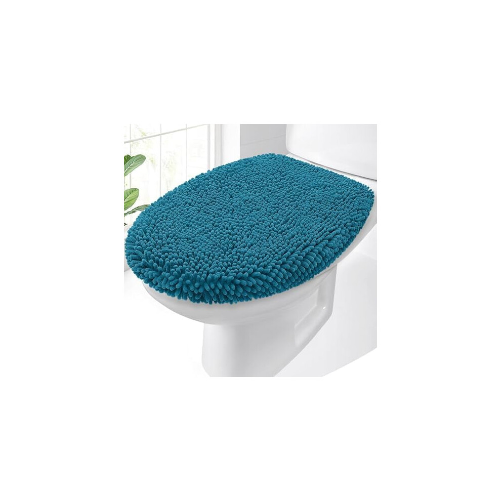 Chenille Toilet Lid Cover Peacock Blue 17.5X15 Inch 9032631770220