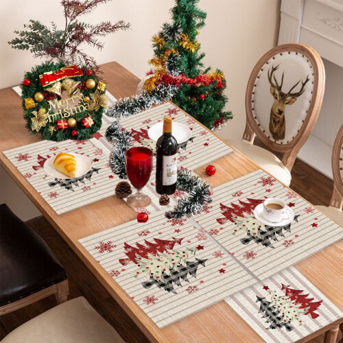 Kersttafelloper en placemats set – Polyester,