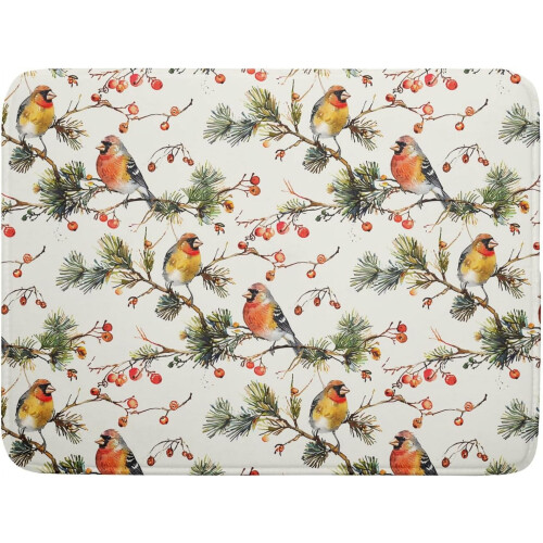 Bird Print Dish Drying Mat 16x18 in Absorbent Reversible