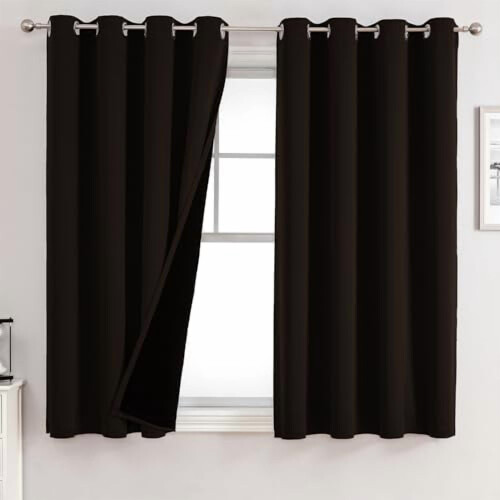 Light Grey Blackout Curtains, Polyester, 2 Panels, 42x63 in