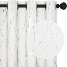 White Thermal Blackout Curtains with Silver Wave Print,