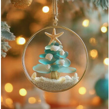 Sea Glass Christmas Tree Ornament, 8cm