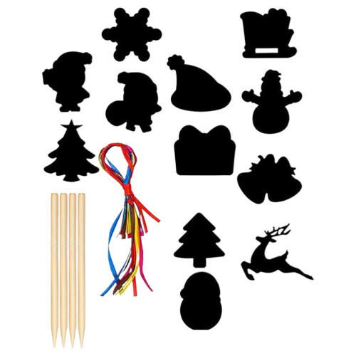 4Sets DIY Kerst Scratchcards Zwart Hout Feest Versiering 1