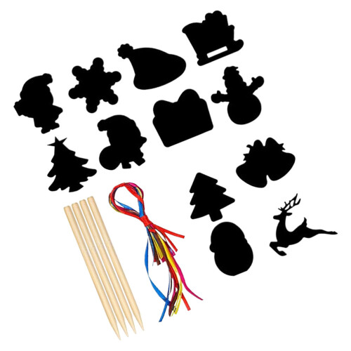 4Sets DIY Kerst Scratchcards Zwart Hout Feest Versiering 2