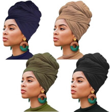 4-Piece Women's Solid Colour Turban Scarf Set