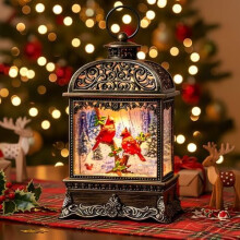 Musical Christmas Snow Globe Lantern with Cardinal