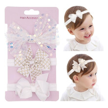Diadema de gasa con flores y lazo elástico para el cabello de niña