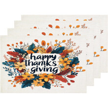 Blue Red Floral Placemats Set of 4, 12x18 Inch Burlap