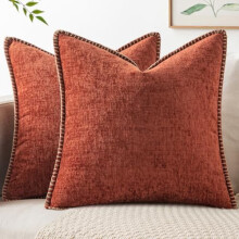Kussenslopen van chenille in de kleur burnt orange (2 stuks) 18x18 inch