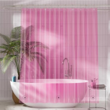 Shower Curtain Liner PEVA 72x72 in Clear Pink with Magnets