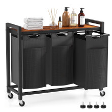3-Compartment Laundry Hamper with Shelf and Wheels