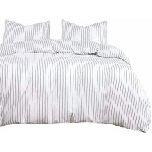 Striped Washed Cotton Duvet Cover Set Queen White