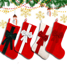 Red Velvet Christmas Stockings with Bow, 17.7 x 10.6 in,