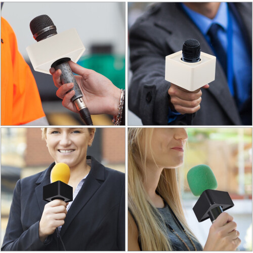 1 Set Microphone Logo Cube White Sponge Portable Square Cube Professional Interviews 1