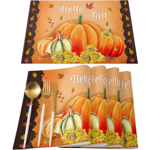 6-Pack Washable Autumn Placemats with Pumpkin Design