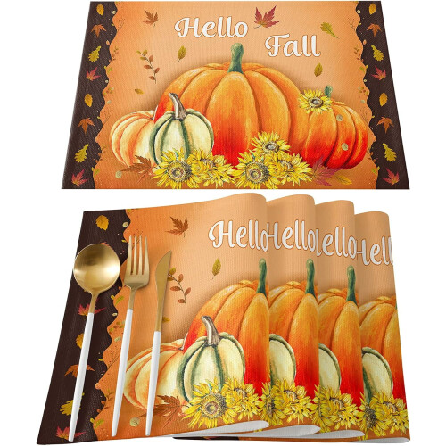 6-Pack Washable Autumn Placemats with Pumpkin Design