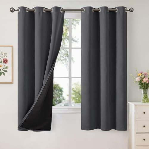 Blackout Thermal Curtains with Grommets, White, 2 Panels,