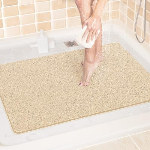 Tapete de Banho Antiderrapante de PVC com Bucha Vegetal 24x32 Polegadas