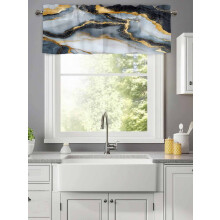 Marble Gold Line Valance Black Gray 42x12in Rod Pocket