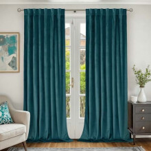 Olive Green Velvet Curtains 52x84 in, Set of 2