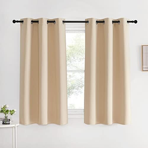 Beige Blackout Curtain Panels 34" x 60" with Silver