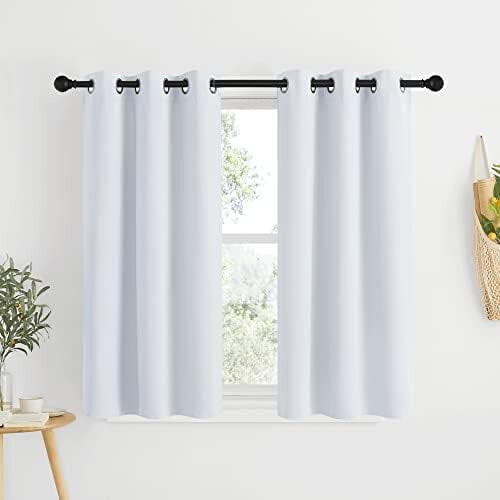 Blackout Curtains with Silver Grommets, Grey-White, 2