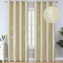 Blackout Curtains Silver Palm Design Beige 52x96 in 2 Pack
