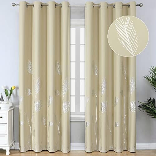 Blackout Curtains Silver Palm Design Beige 52x96 in 2 Pack