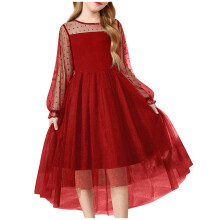 Mikilon Girl Tulle Dress Puff Long Sleeve Teen Girls Party Casual Dresses 0-12 Years