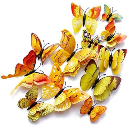 Adesivi murali magnetici 3D a forma di farfalla, colore oro, 24 pezzi