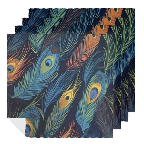 Peacock Print Cloth Napkins, Polyester Dinner Napkins (4