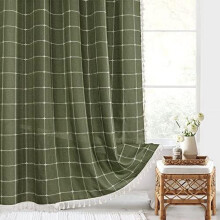 Green Boho Shower Curtain with Tassels 72x72 in
