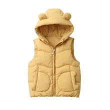 Gilet con cappuccio tinta unita per bambini, senza maniche, caldo capospalla per autunno/inverno – Giallo, età 3-11 anni (compatibile con le