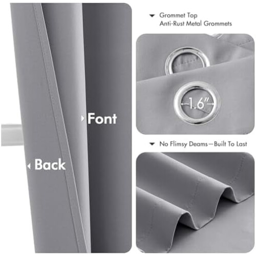 Light Grey Blackout Curtains 40"W x 78"L, 2 Panels 2