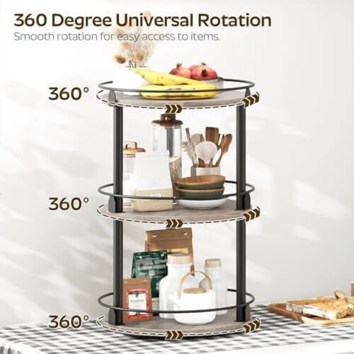 3-Tier Rotating Spice Rack Greige Black