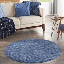 Tapis rond bleu marine de 120 cm pour intérieur/extérieur – Facile à nettoyer, ne peluche pas, idéal pour chambre, salon, salle à manger,