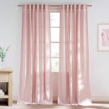 Light Pink Sheer Curtains 55"x102", Rod Pocket & Back Tab, Linen Weave, Light Filtering, Privacy, 2 Panels