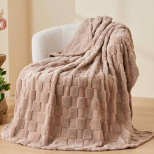 Flannel Fleece Throw Blanket Taupe Checkered 60 x 80 in