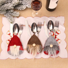Christmas Cutlery Bags – Light Grey Faux Fur & Fabric,